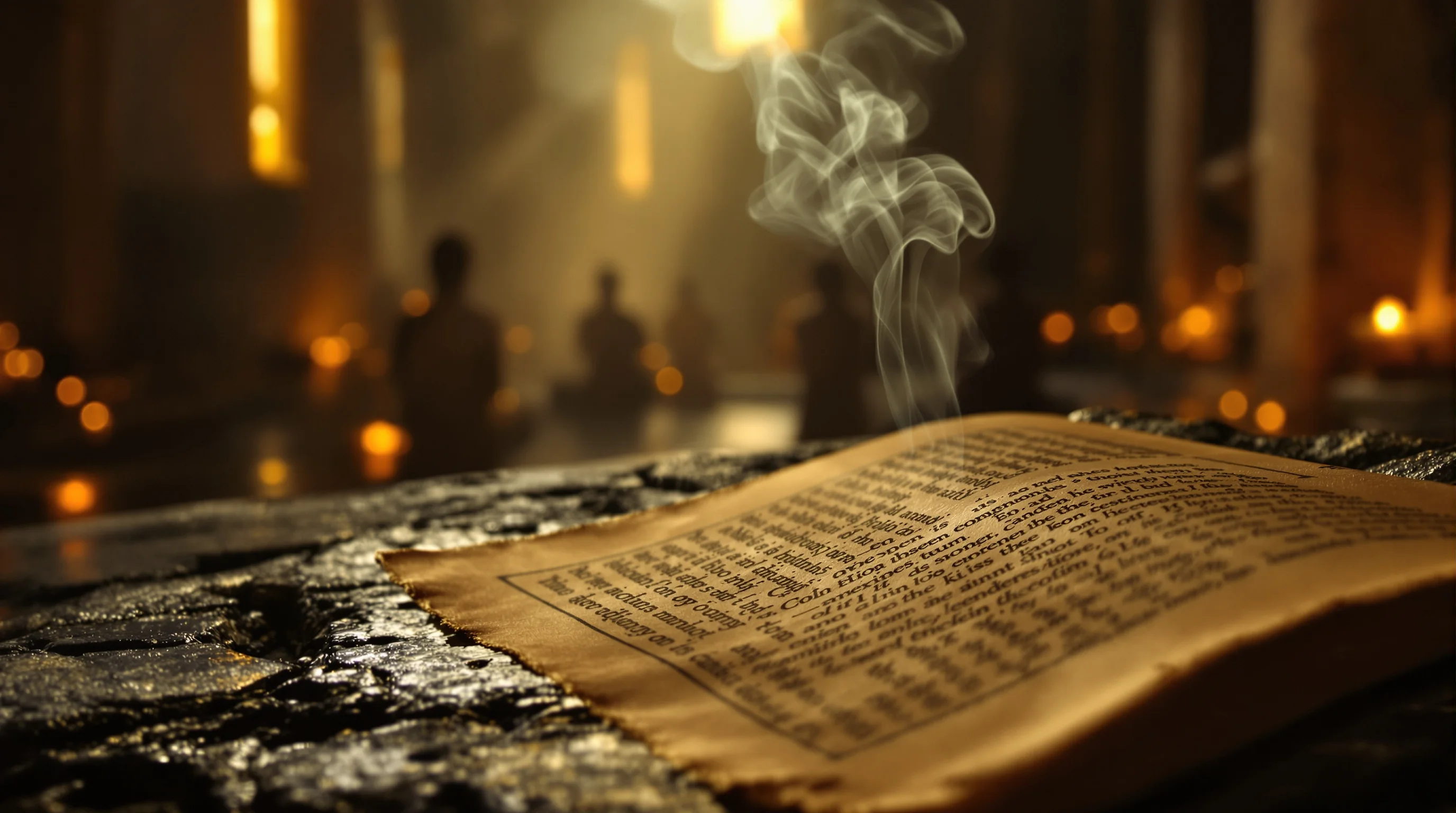 Ancient stone altar with glowing lamps, symbolizing measuring the temple in Revelation 11