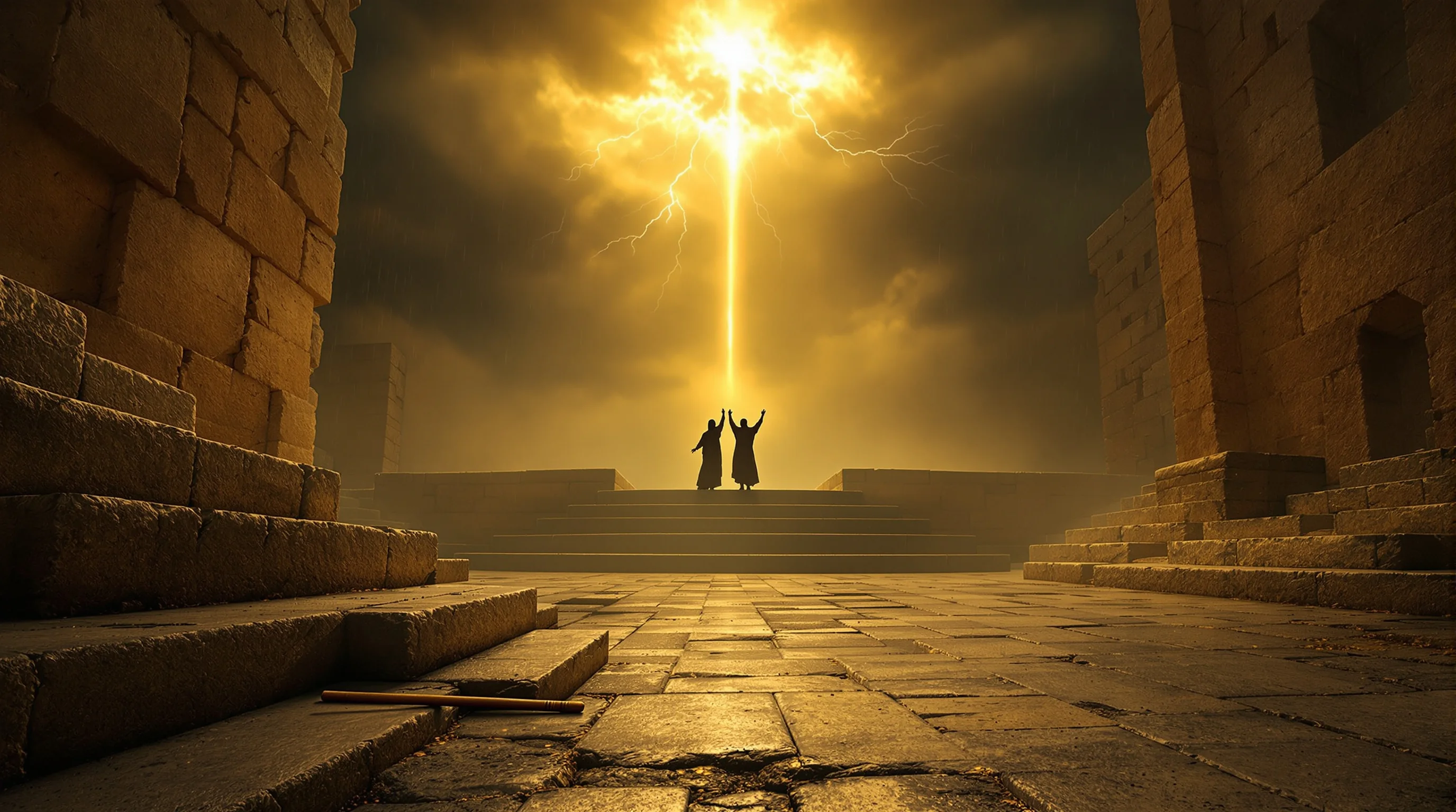 Revelation 11 explained: temple courtyard, measuring reed, and two witnesses before stormy prophetic sky