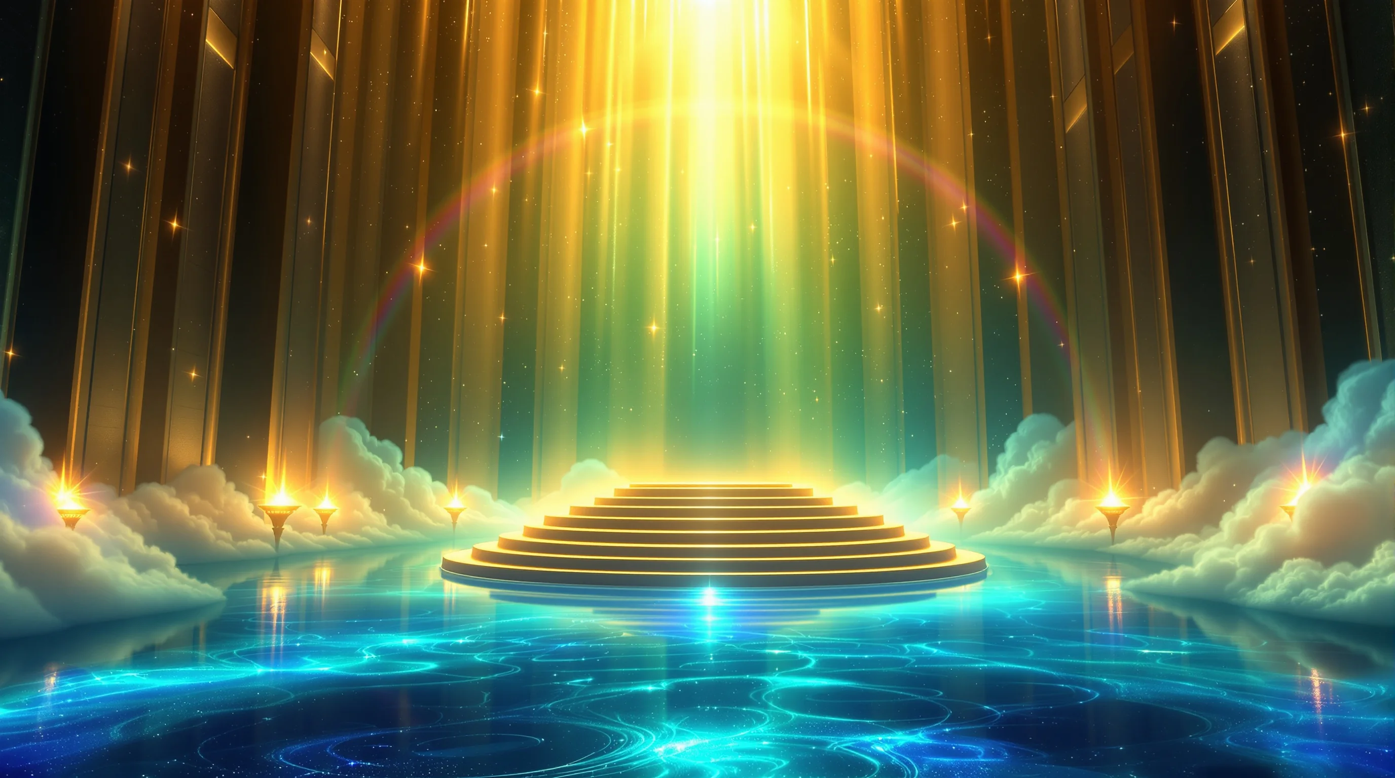 Radiant heavenly throne with emerald rainbow, illustrating Revelation 4 meaning and its throne room vision