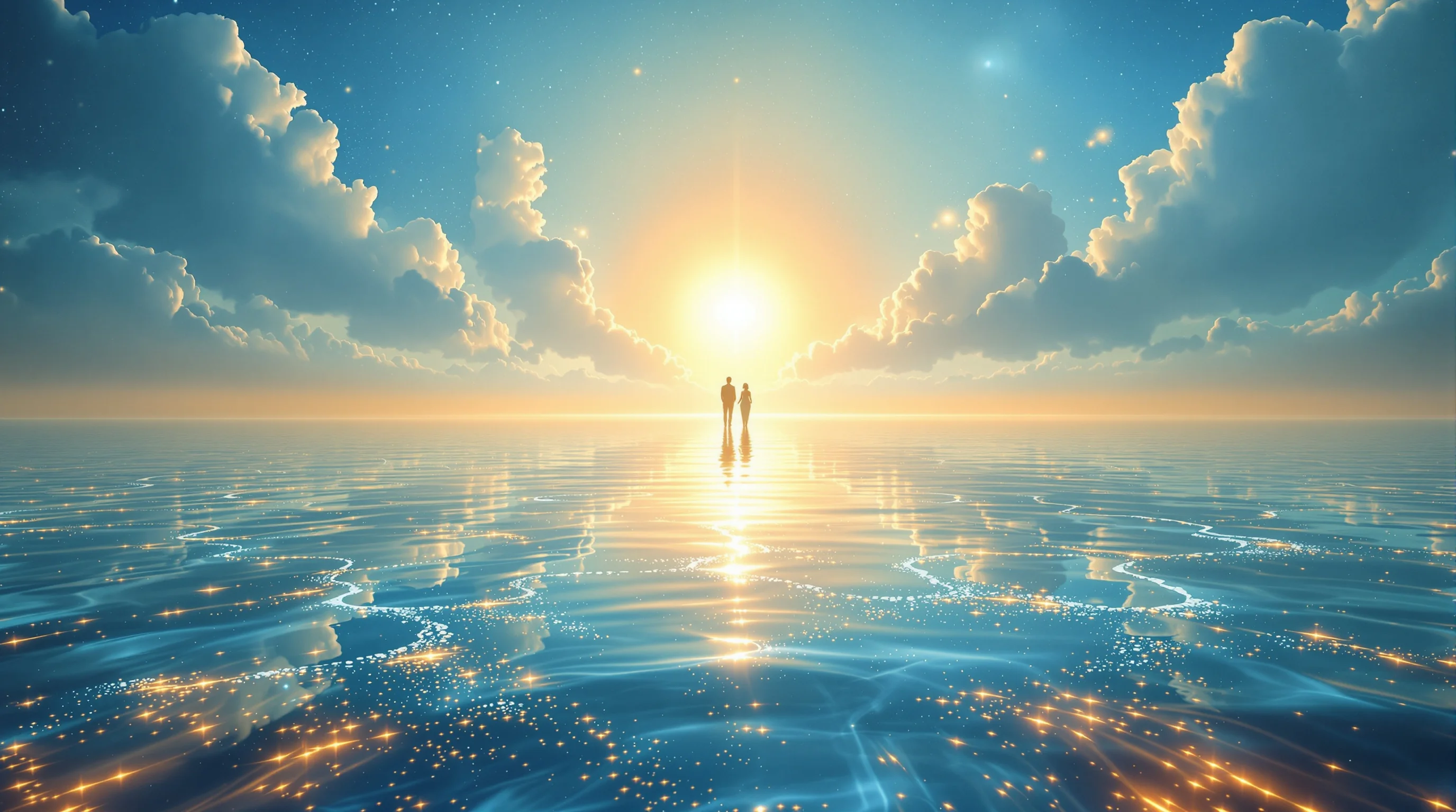 Sea of glass in Revelation glowing before God's radiant throne with fiery light
