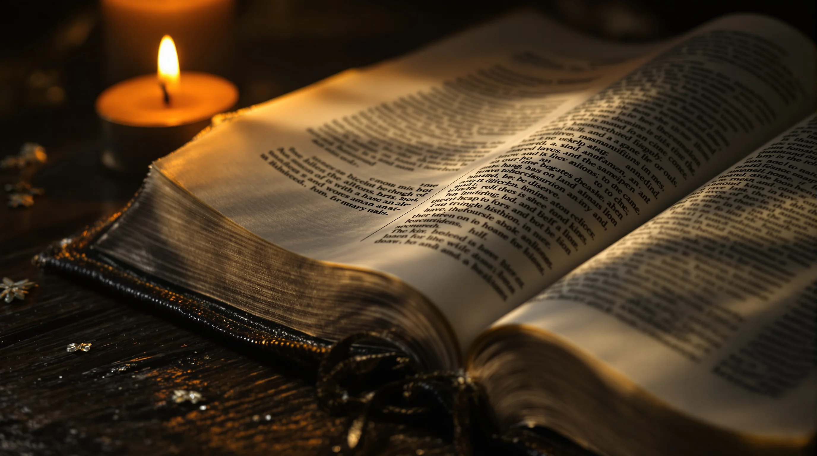 Candlelit open Bible page, symbolizing the mystery behind what does 666 mean in Revelation