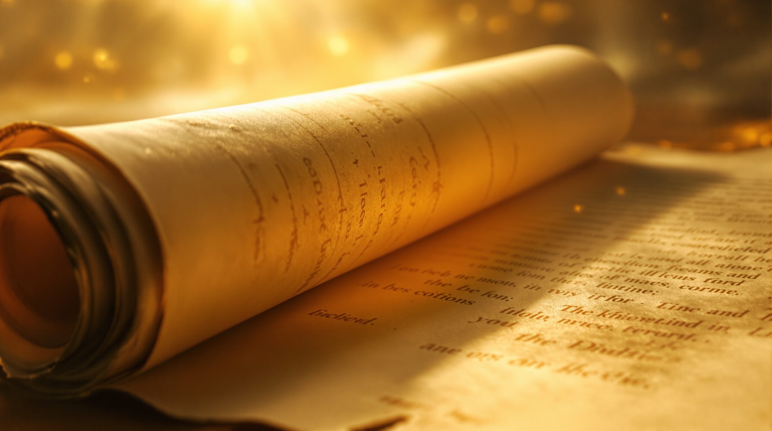 Divine hands unrolling an ancient sacred scroll with golden light, representing the seven seals revelation