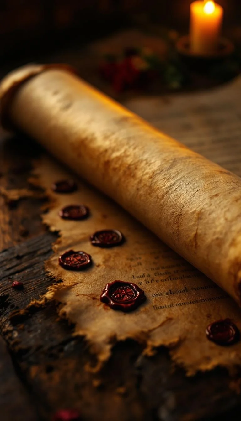 Ancient scroll with seven wax seals representing the seven seal judgments of Revelation